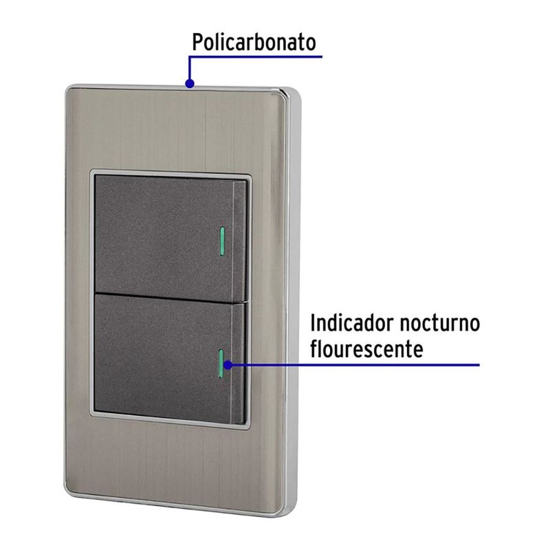 Switch Sencillo + Switch 3 Way Acero Lisboa 1.5 Módulos - Volteck