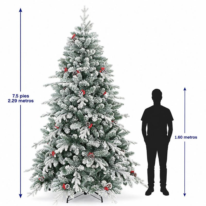 Árbol de Navidad Nevado con Bayas y Conos 2.28 Metros