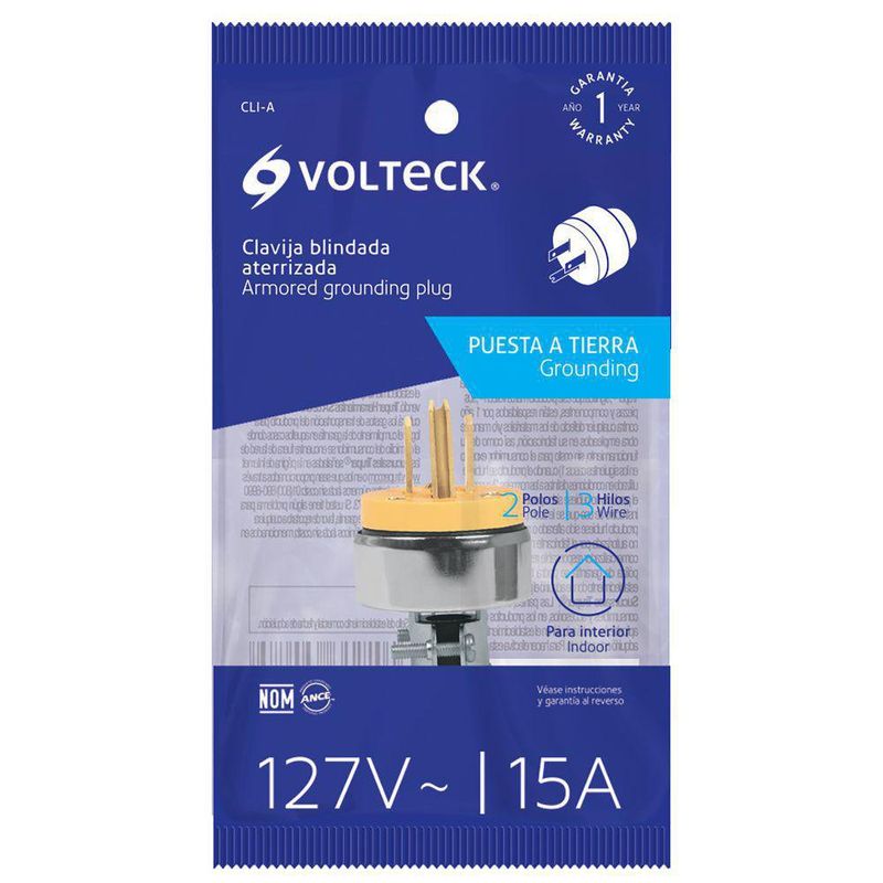 Espiga Tipo B 125V 15A Plateada - Volteck