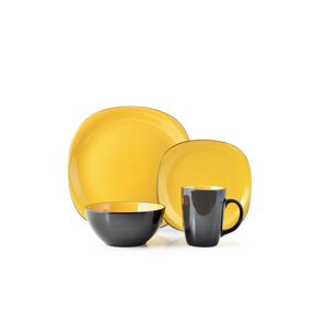 Vajilla Amarillo y Negro 16 Pzas