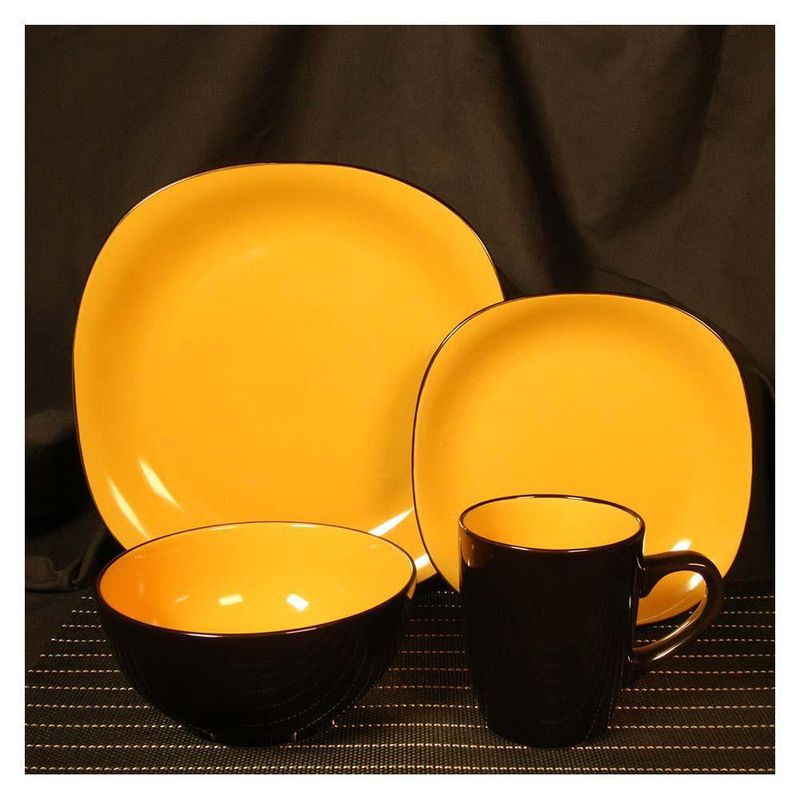 Vajilla 16 Pzas Amarillo Y Negro - Toscana