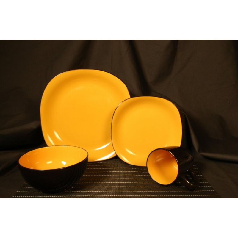 Vajilla 16 Pzas Amarillo Y Negro - Toscana
