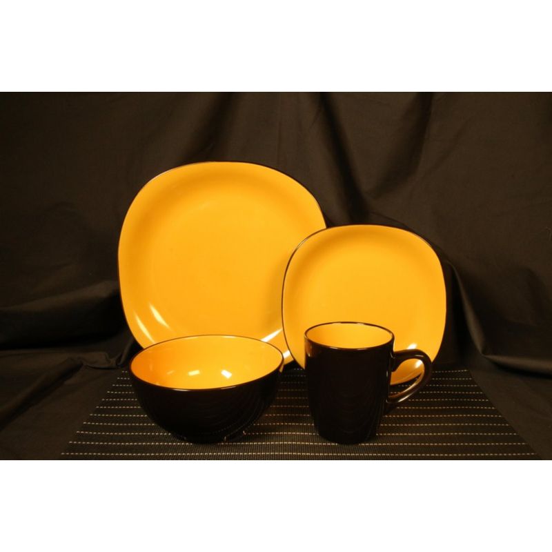 Vajilla 16 Pzas Amarillo Y Negro - Toscana