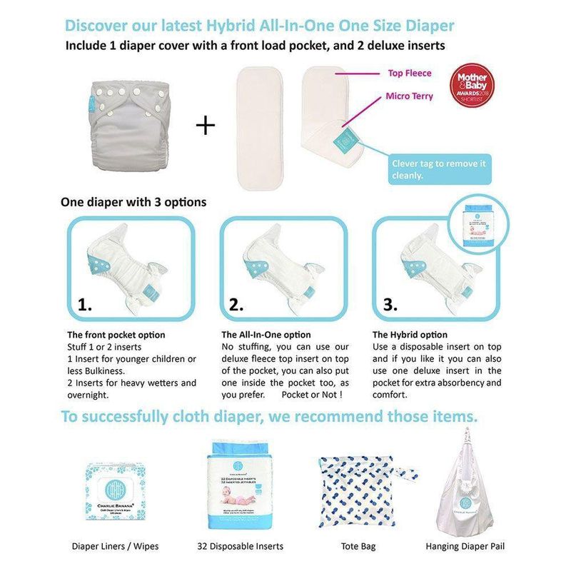 5Pk Pañal D/Tela Niña  5 Insertos - Charlie Banana