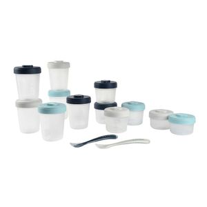 Set De 12 Contenedores De Comida + Cuchara Color Azul - Beaba