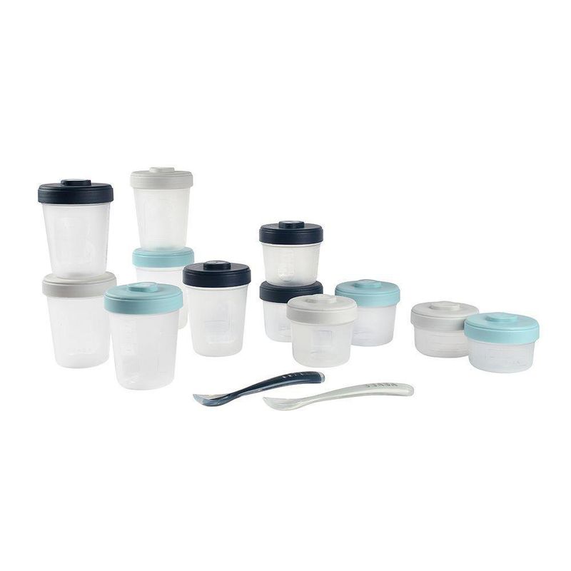 Set De 12 Contenedores De Comida + Cuchara Color Azul - Beaba