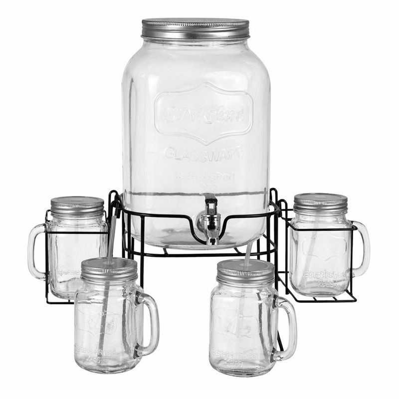 Dispensador de Bebida 8 Litros + 4 Vasos con Base Metálica