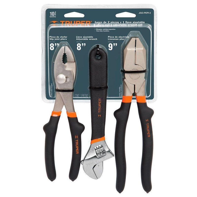 Set De Pinzas Y Llave Ajustable - Truper