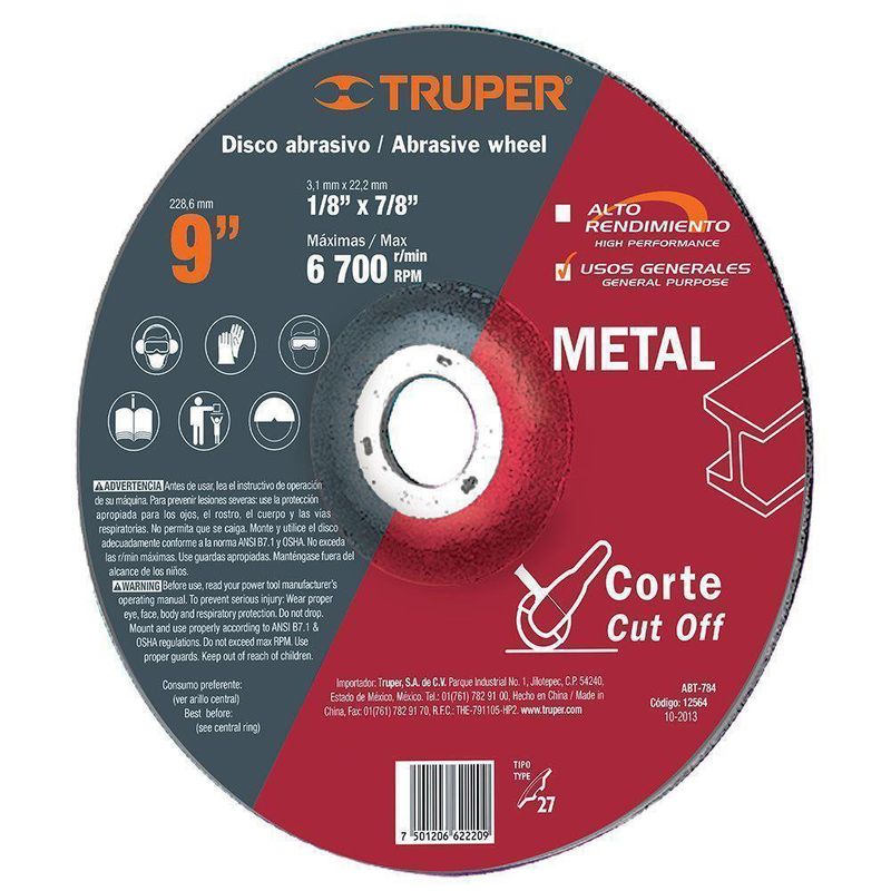 Disco Para Corte De Metal 9 Plg - Truper