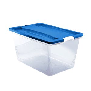 Caja Plástica Transparente con Tapa Azul  65 L