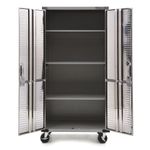 Gabinete de Acero Inoxidable con Ruedas y Puertas Tipo Persiana