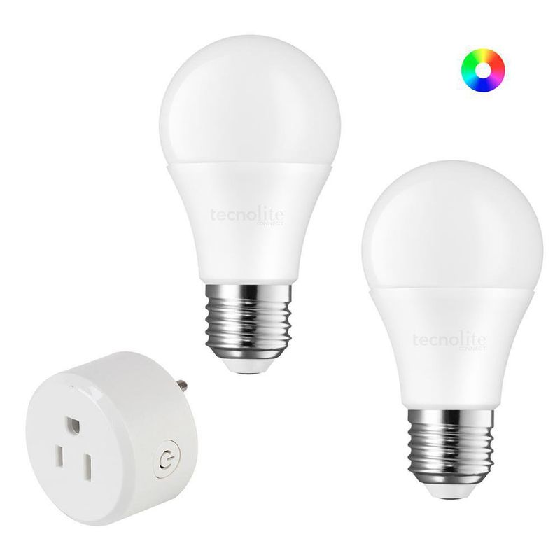 Set De 2 Bombillos Smart Led RGB De 8 W + 1 Tomacorriente - Tecnolite Connect