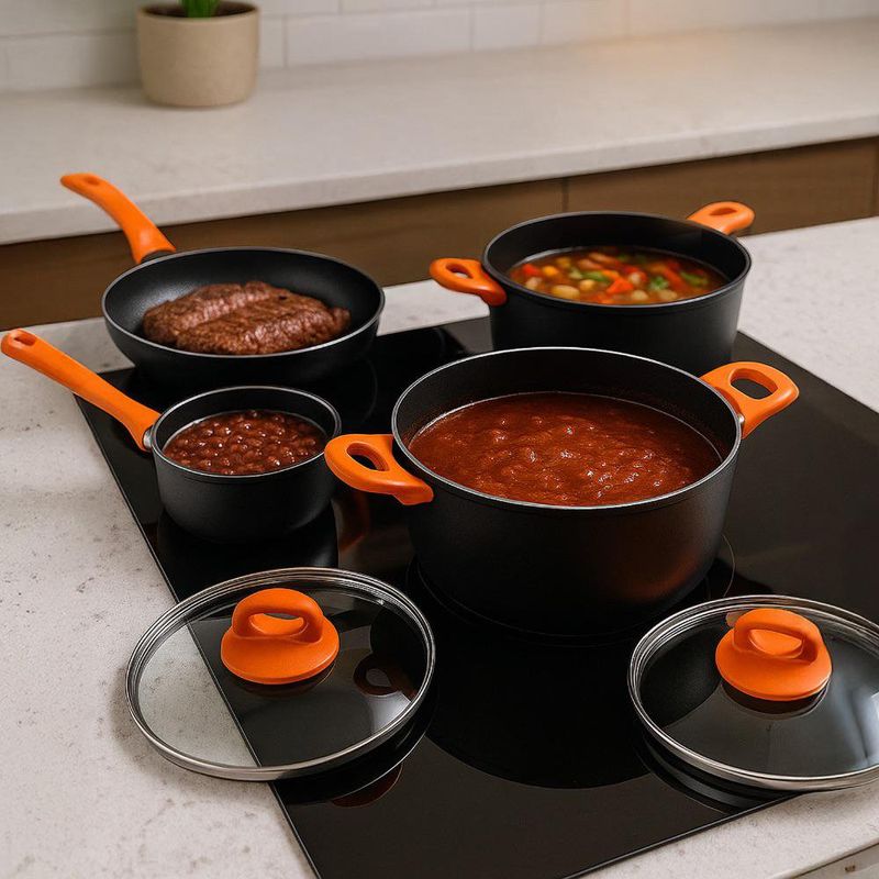 Juego Batería de Cocina Antiadherente Mango Naranja Giulietta 8 Pzas