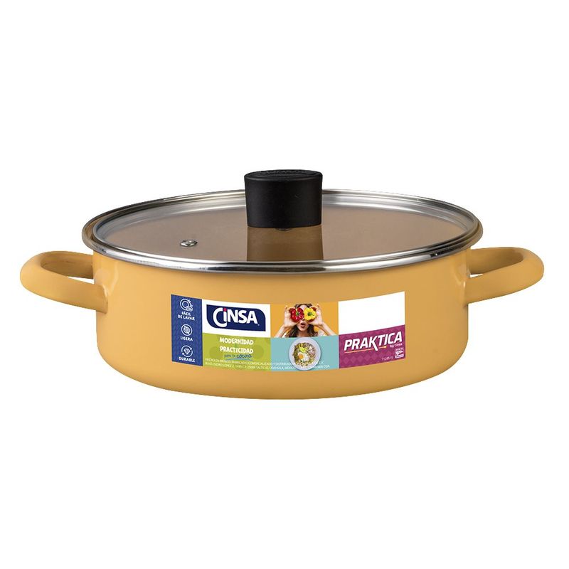 Olla Arrocera De Peltre con Tapa De 2.2L 20 Cm Amarilla - Cinsa