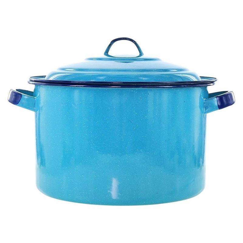 Olla Recta de 24 cm de Peltre con Tapa para Cocina Color Azul Turquesa