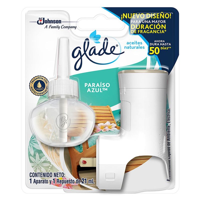 Difusor Eléctrico Glade Aceites Naturales Paraíso Azul 21 ml