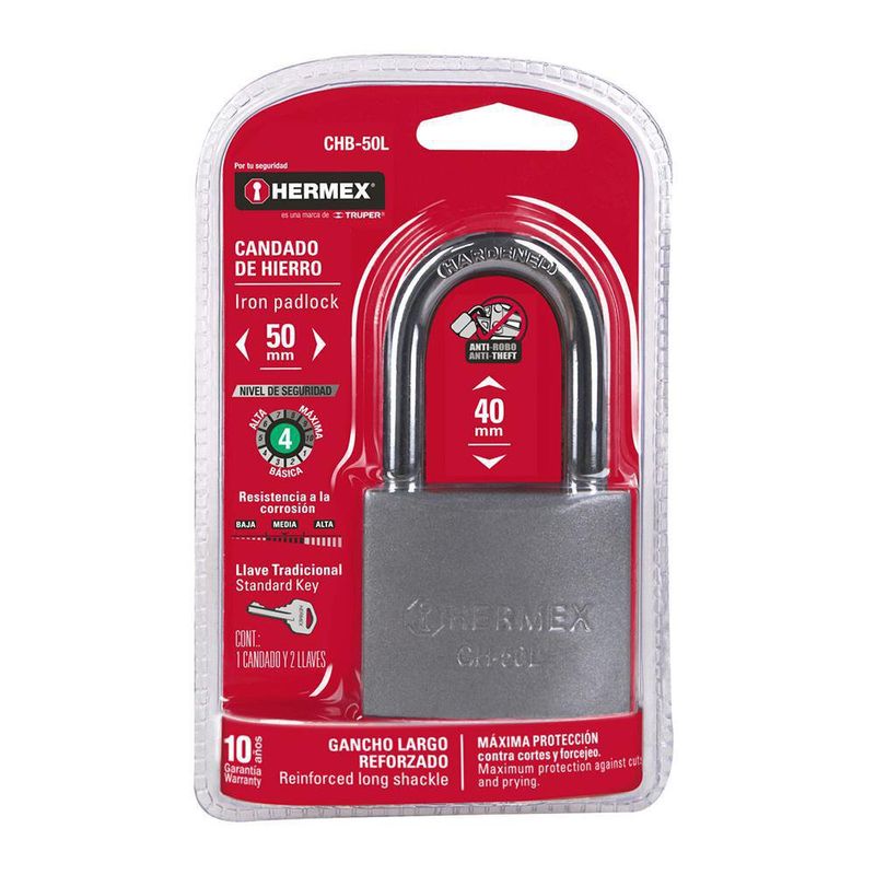 Candado de Hierro 50 Mm Gancho Largo