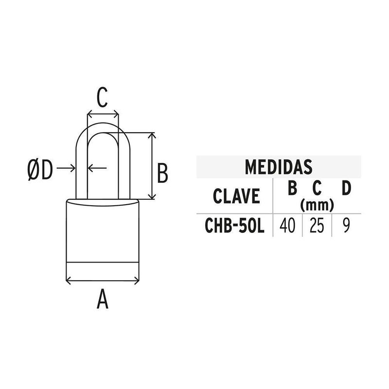 Candado de Hierro 50 Mm Gancho Largo