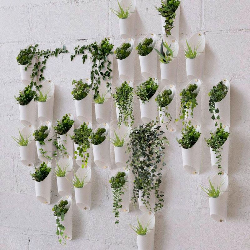 Set de 3 Floreros de Pared de Metal Blanco