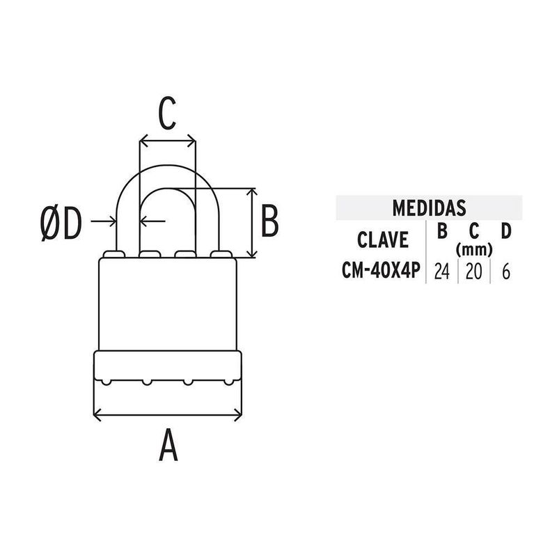 Candado Laminado de Acero 40 Mm Set de 4 Pzas