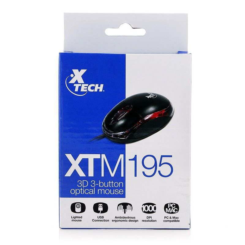 Mouse Óptico Alámbrico Negro XTM195 - Xtech