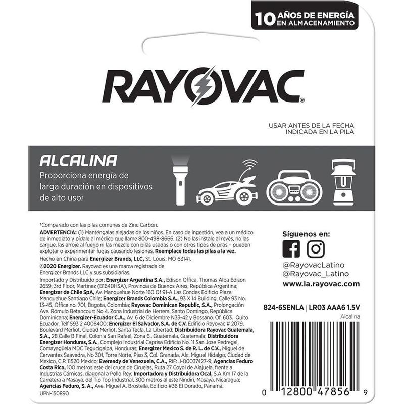 Pilas Alcalinas Alta Energía AAA Pack 6 Unidades
