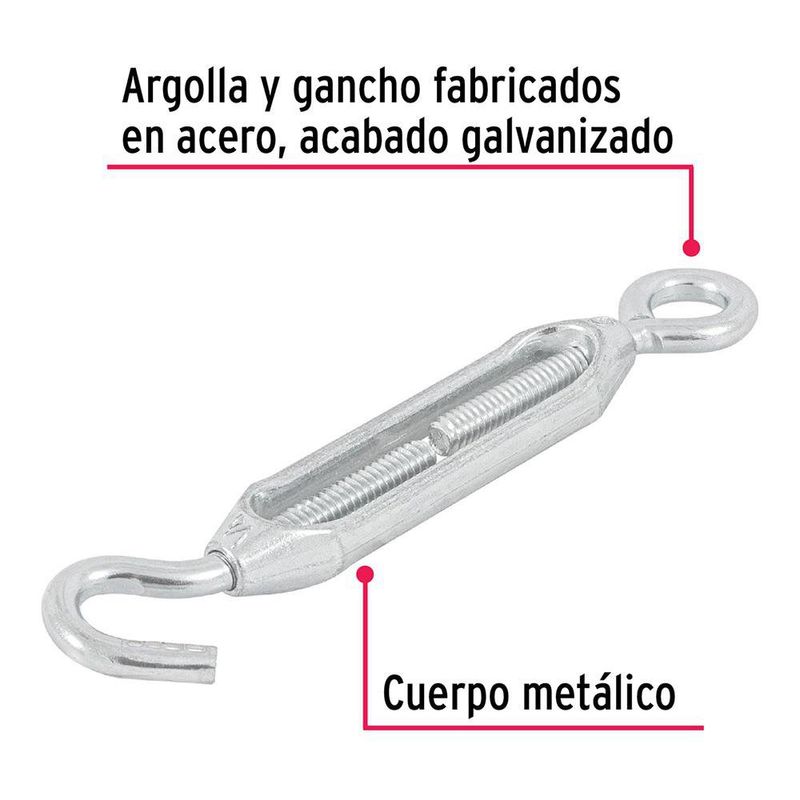 Tensor de Zinc Gancho-Argolla 1/4 Plg