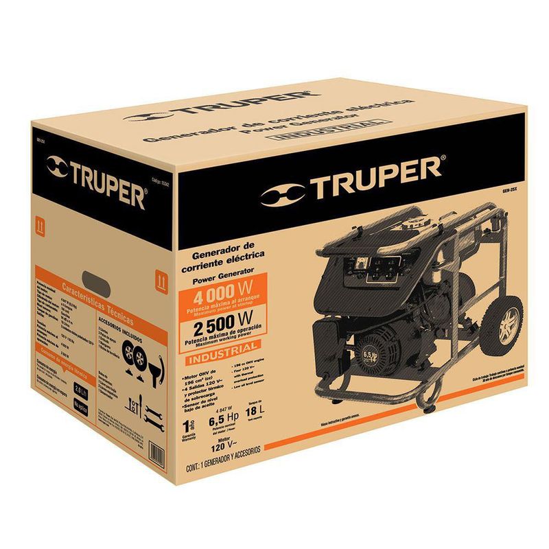 Generador de Electricidad a Gasolina 2500 W - Truper
