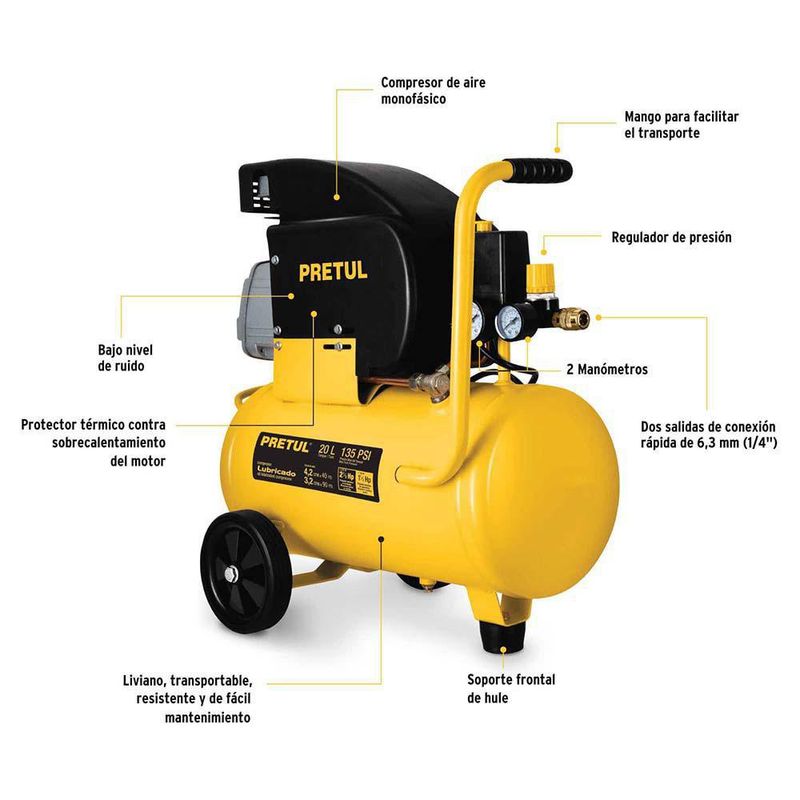Compresor Horizontal de 20 Litros 2.5 Hp - Pretul