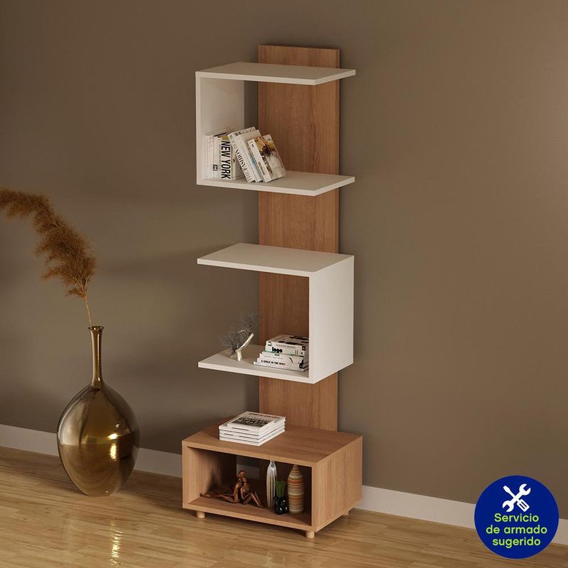 Librera Café y Blanco de 4 Niveles 45x32.5x139.4 Cm