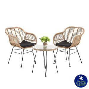 Set de Muebles Exterior de Ratán Claro 3 Piezas