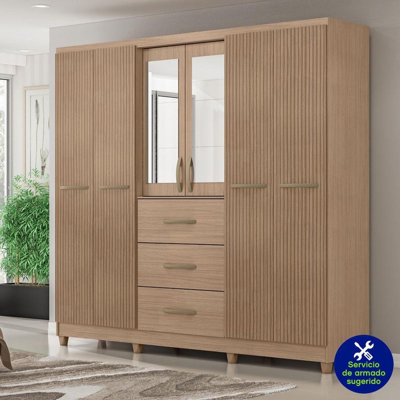 Armario Londy Café con Espejo 46.5x201x222 cm - Mx Moveis