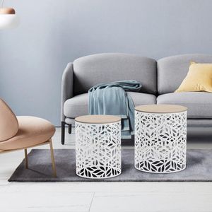 Set de 2 Mesas Auxiliares y Metal Blanco