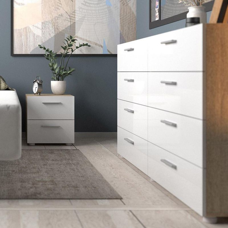 Gavetero De 8 Cajones Blanco Y Beige 140x40.25x81.7 Cm - Tvilum