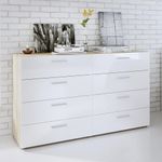 Gavetero De 8 Cajones Blanco Y Beige 140x40.25x81.7 Cm - Tvilum