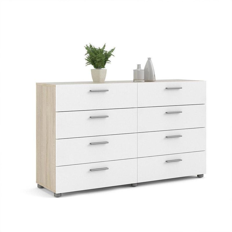 Gavetero De 8 Cajones Blanco Y Beige 140x40.25x81.7 Cm - Tvilum