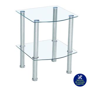Mesa Auxiliar de Vidrio Templado con Estructura Metálica de 2 Niveles