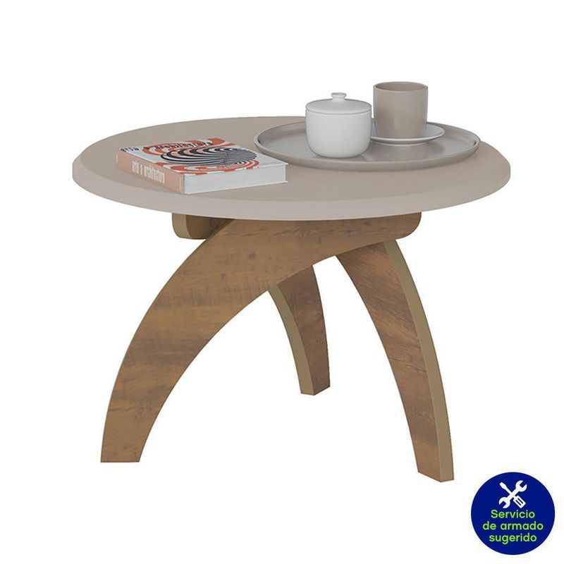 Mesa Redonda Café Y Blanca 70X70X46.5 Cm - Z