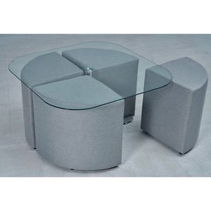 Set De Mesa Vidrio con 4 Banquitos Grises - Zmobili