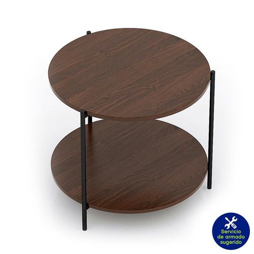Mesa Auxiliar Redonda Café con Dos Niveles