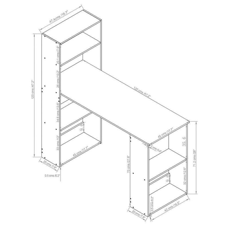 Escritorio Con Librera Blanco 120X48X120 Cm