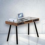 Escritorio Café Con Top Vidrio Dos Gavetas - Z