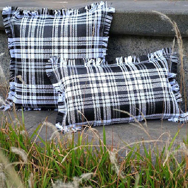 Cobertor De Cojín Cuadros Blanco Negro De Exterior 30 X 50 Cm - Z