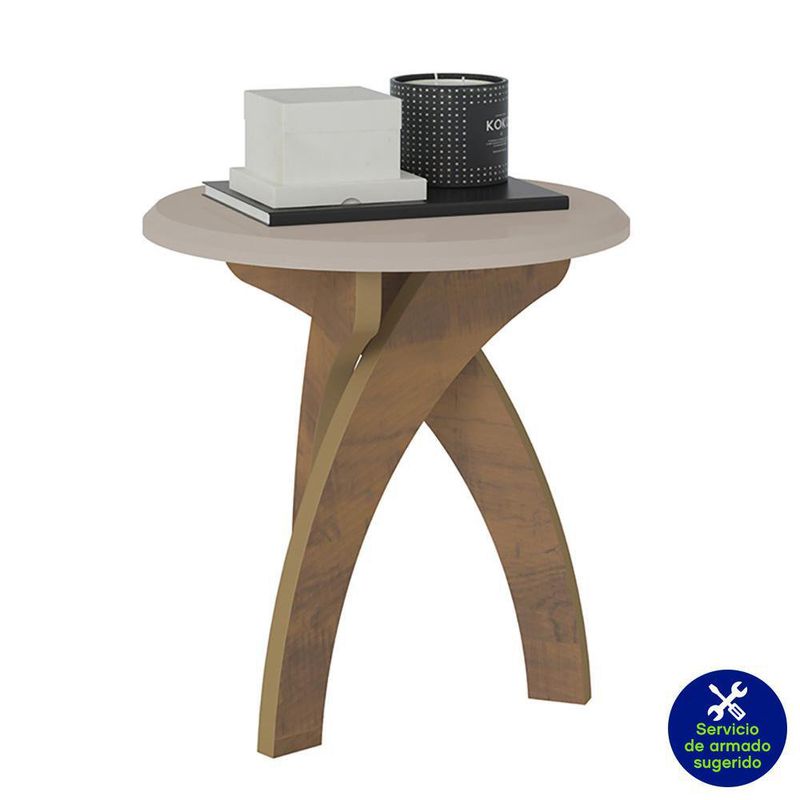 Mesa Auxiliar Café y Blanca 70X70X46.5 Cm - Z