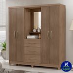 Armario Terry con Espejo 4 Puertas y 3 Gavetas para Dormitorio 46.5 x 160 x 200 cm