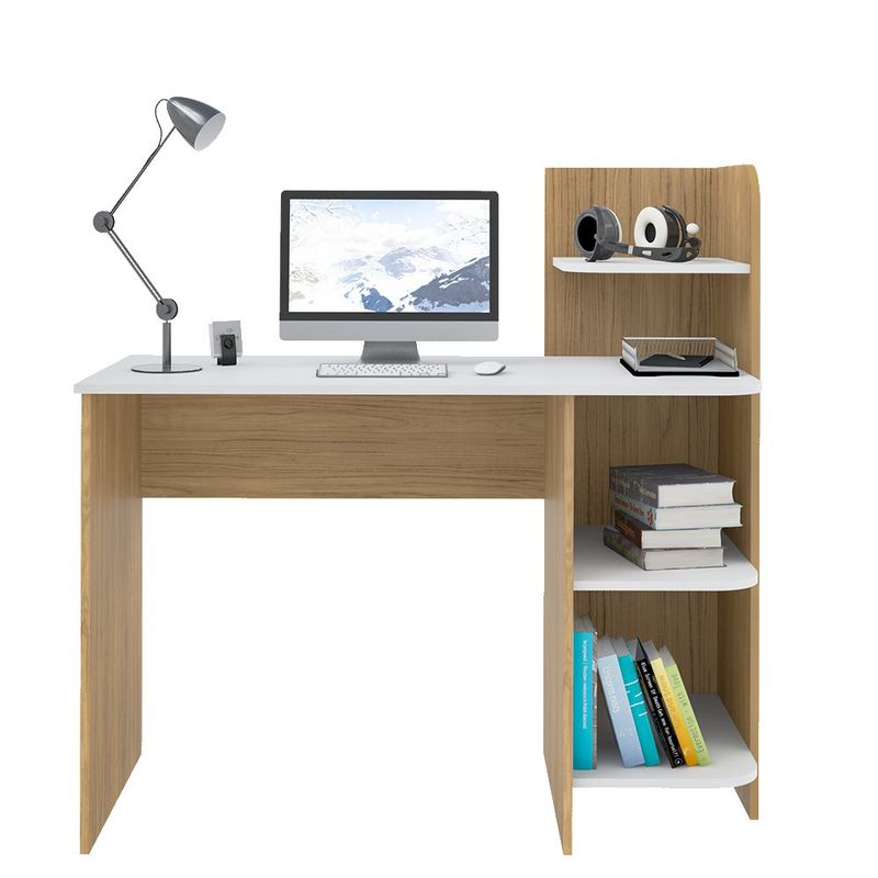 Escritorio con Repisas Natural y Blanco 111.5 X 51.5 X 110 Cm - Zmobili