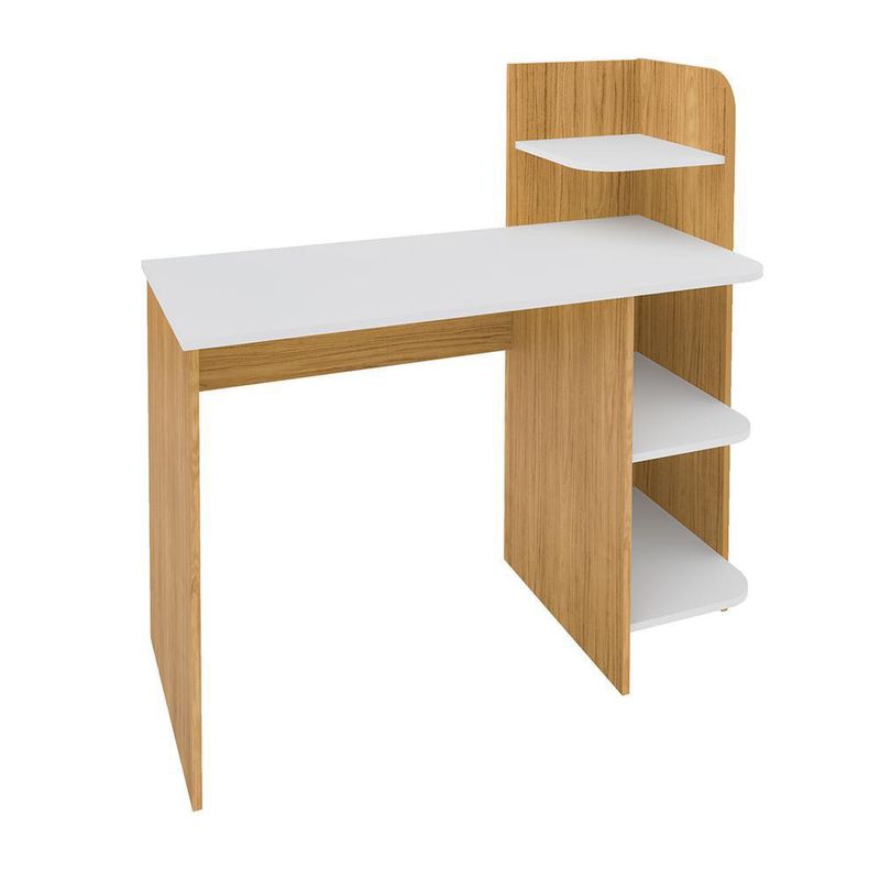 Escritorio con Repisas Natural y Blanco 111.5 X 51.5 X 110 Cm - Zmobili