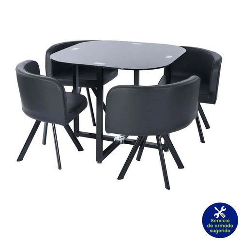 Comedor Moderno Cuadrado Pizza Negro para 4 Personas