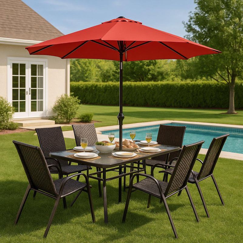 Set de Jardín con Mesa y Sombrilla para 6 Personas