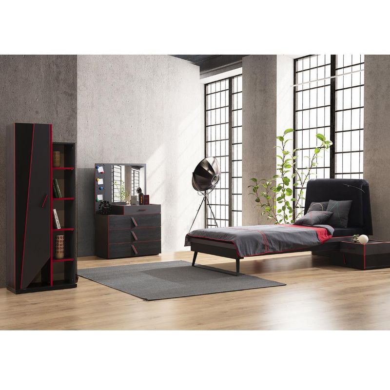 Librera Negro Y Rojo De 63X38X171 Cm - Zmobili